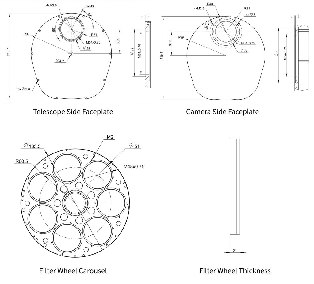 astroasis oasis filter wheel technical drawings 7x2"